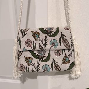 Universal Thread Floral Crossbody Bag with Tassels and Braided strap